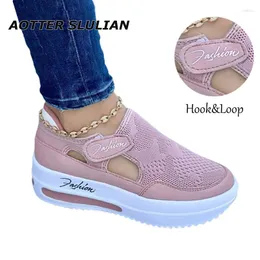 Casual Shoes Elegant Lady Footwear High Quality Durable Platform Knit Hollow Out Sandals Panelled Sneaker Hook And Loop Deign Sandalias