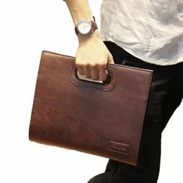 vintage Men's Briefcases Handbag Busin Office Bags Maletines Crazy Horse Leather New IPad Men's Bags Bolsas Male Bag for Men F8XY#