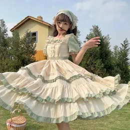 Party Dresses NONSAR Original Design Lolita Dress Country Style OP Short Sleeve Square Collar Bow Ruffles Long Women S-L Green