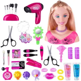 Barns lyxiga frisörhuvudsmakeupdocka Säkra och tvättbara leksaker med hårtork Tillbehör Bästa presenter för flickor