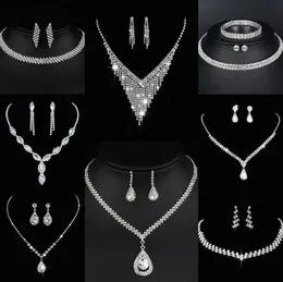Värdefulla lab diamantsmycken Set Sterling Silver Wedding Halsbandörhängen för kvinnor Bridal Engagement Smyckesgåva M6O5#