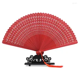 Estatuetas decorativas de bambu ventilador dobrável escultura oco clássico chinês portátil eventaille mariage casa artesanato presente ventilador