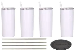 3 cores 20 onças sublimarção copos retos com fundo de borracha de palha copo de aço inoxidável caneca de café sublimação espaços em branco água9200661