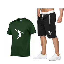 Summe Mannen Merk Sporthleding Shorts Zestaw Korte Mouw Ademend T-shirt en Shorts Casual Wear Mannen Basketbal Trainingspak