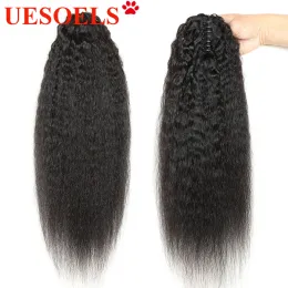 Kinky Straight Ponytail Human Hair의 발톱 클립 8-26 인치 페루 100% Remy Horse Tail Natural Black Color Human Hair Excentions