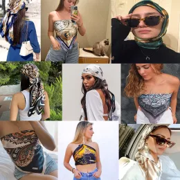 Lenço de seda Mulher Banda da cabeça Party Party Headscarf Fyard Femme Luxe Marque Bandana Hair Band Acessórios 90*90cm Hoofddoek