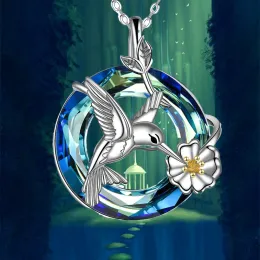 Collana di colibrì alla moda per donne rotonde blu cristallo anime anime animale pendente di San Valentino GIOCI