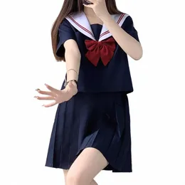 Básico JK White Collar Two-Lines Schoolgirls Uniforme Estilo Japonês Roupas Ternos de Marinheiro Saia Plissada Anime COS Trajes Mulheres U4Qc #