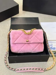 Luxury Designer Bag Chanail19 Velvet Bag Cover Bag Mjuk textur getläder med diamantkontrolldesignelement Crossbody Link Patchwork Shoulder Handbag