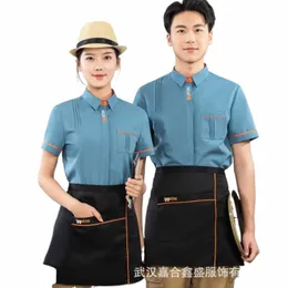 Novas roupas de trabalho de catering das mulheres respirável manga curta camisa garçom ocidental leite chá café hotel recepcionista uniforme 6154 #