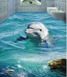 Tapety Dolphin Floor Wallpaper 3D do łazienek po stereoskopowe dekoracja domu