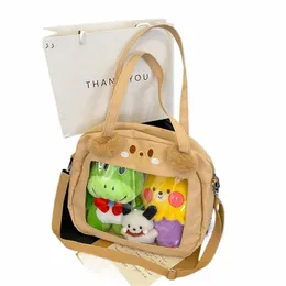 Kawaii Animais Ita Bolsa para Meninas Saco Escola Anime Bonecas Exibir Bolsa de Ombro Pinos Emblemas Totes Bonitos Bolso Transparente Presente Feminino r4pj #