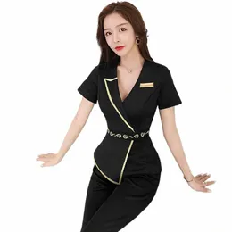 Spa Massage Work Clothes Hotel Frt Desk Beauty Sal Nail Technician Uniform Slim Pants Passar Profial Esthetician Overalls R1GM#