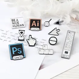 Photoshop 메뉴 바에나멜 핀 창조적 인 컴퓨터 아이콘 브로치 마우스 화살표 커서 차단 팝업 배지 아이 보석 보석