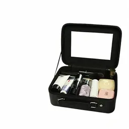 PU Wasserdichte Handheld Damen Kosmetiktasche Einfache Große Kapazität Tragbare Reise Kulturbeutel Make-Up Tasche Organizer Fall mit Spiegel D7B8 #