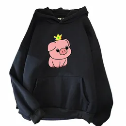 Pink Pig Print Plus Size Woman Kobiety estetyczne marzenie SMP Bluzy HARAJUKU LG Rękaw Sudaderas Casual Clothing G9x1#