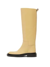 Qutaa 2023 Frauen Knie High Stiefel Herbst Winterplattformen rund Zeh Dicke Schuhe mit niedriger Absatz auf Long Western Stiefel 34-42