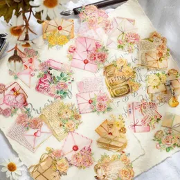 Confezione regalo 20 fogli Adesivo per scrapbooking PET Rosa colorato artistico stile fresco Laser fiore d'oro Tenda a mano fai da te 6 modelli