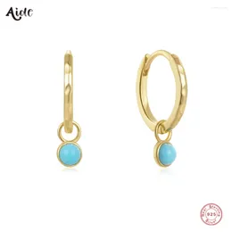 Hoopörhängen Aide 925 Sterling Silver Turquoise Drop Ear Buckle Gold Hoops For Women Minimalist Fine Jewelry Trendy Pendientes Gift