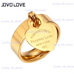Pierścienie zespołowe MSX Forever Love Wedding Rings Grawed Big Heart Tag Stali Stael Charm Pierścień Rose Gold Kolan Pierścień dla kobiet T240330