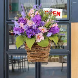 Dekorativa blommor blomma hängande korg konstgjord för ytterdörren bröllop hem dekor bondgård stil inomhus året runt