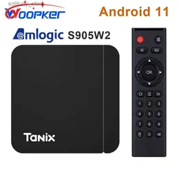 قم بتعيين Top Box Woopker Tanix W2 Smart TV Box Android 11 S905W2 2.4G 5G WIFI WIFI 100M Bluetooth TVBOX 4K Media Player Set Top Box Q240330