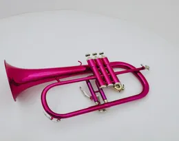 Högkvalitativ BB -melodi Flugelhorn Pink Gloss Lacquer Brass Bell Musical Instrument Professional With Case Accessories9592863