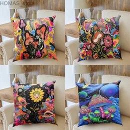 Pillow 45x45cm Psychedelic Mushroom case plant floral eye art design suitable for bedroom room home decoration sofa cushion cover Y240401
