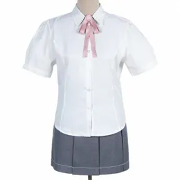 kvinnor japansk skola dr jk enhetlig samla midja korta ärmar skjorta hubble-bubble hylsa vit skjorta med slips för tjej j2m3#