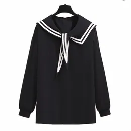 150kg Plus Size Spring Sailor Collar Chiff Shirt Bust 158cm 5XL 6XL 7XL 8XL 9XL Loose Simple Lg-Sleeved Striped Pullover Top o4gw#