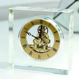 Table Clocks Digital Glass Silent Desk Luxury Gold Crystal Cube Watch Desktop Decoration Living Room Interior Accessories Vintage