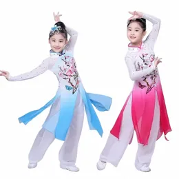Танец с зонтиком, этническая одежда для девочек Yangko, одежда для танцев с веером, китайская ханьфу, новая детская классическая сценическая одежда s 78S0 #