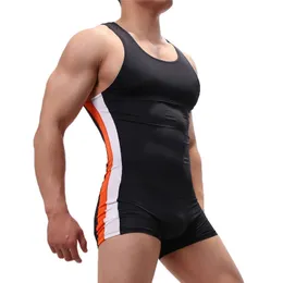 Männer Unterhemden Trikot Sport Workout Body Shorts Wrestling Singlet Fitness Overall Sexy Slip Eis Seide Unterwäsche Bademode 240319
