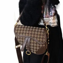 Винтажная сумка-седло с узором «гусиные лапки» Кошельки для женщин Сумки через плечо 2024 Новый Fi Женская сумка Menger Высокое качество J5JJ #