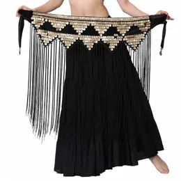 nova Dinâmica Dança do Ventre Cintura Cadeia Cintura Ornamento Mulheres Triângulo LG Tassel Dança Oriental Lantejoulas Preto Lenço de Quadril R5Jp #