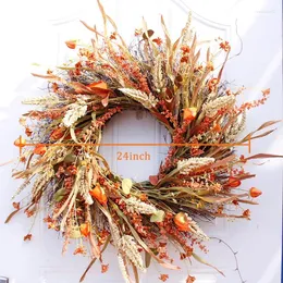 Decorative Flowers 24 Inch Fall Wreath Front Door Grain Harvest Gold Wheat Ears Circle Garland Autumn For Home