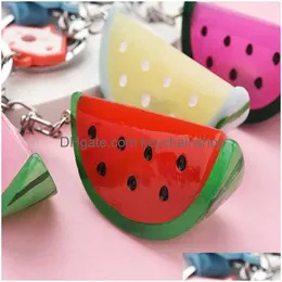 Keychains Lanyards Creative Fruit Keychain Luminous Watermelon Key Ring Present For Women Par Car Bag Pendant Chains R231003 Drop D DHKPE