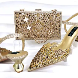 Casual Shoes Doershow High Quality African Style Ladies and Bags Set Senaste Gold Italian Bag For Party Hyd1-23