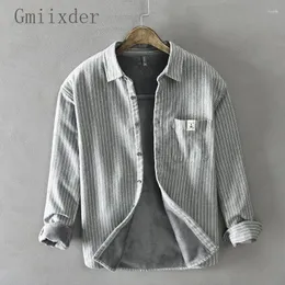 Camicie casual da uomo Gmiixder Camicia a maniche lunghe retrò in flanella spazzolata a righe Risvolto Camicetta traspirante Abbigliamento unisex hawaiano