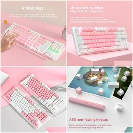 Keyboards Rgb 87 Key Green Axis Mechanical Gaming Keyboard Cute Backlit Desktop Peripherals Small Portable Office Drop Delivery Comput Ot0Fn