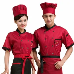 고품질 남성 여름 짧은 소매 요리사 서비스 잭테 호텔 작업 착용 식당 작업복 도구 유니폼 쿡 탑 Z4MX#