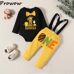 Prowow мой первый день рождения мальчики наряды животных Romper+Желтое письмо одно Y-обратное брюки подвески День рождения детское пирог Smash Одежда