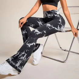 Pantaloni lunghi con fondo da corsa Fiess per il tempo libero sportivo con piedi larghi da donna Tie Dyed Yoga