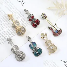 Pins Broschen Mode Musikinstrumente Gitarre Klavier Strass Kristall Emaille Revers Für Frauen Mädchen Anzug Pin Zubehör Drop Delive Dhcxj