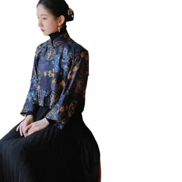 2024 Fi Современная китайская рубашка Chegsam Short Dr Женская Qipao Традиционная китайская одежда с классическим принтом Весенне-осенняя рубашка 232w #