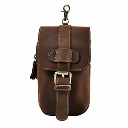 hot Sale Thick Crazy Horse Leather Travel Hook Fanny Waist Belt Pack Bag Design Phe Cigarette Pouch Case For Men Male 014 o4sp#