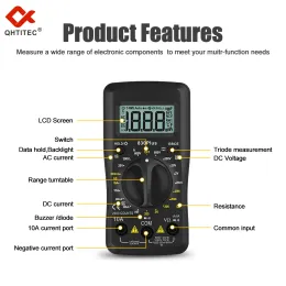 QHTITEC LCD Multímetro digital CA/DC Voção atual Automático Tester 2000 Conte