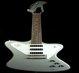 Metalik Gümüş Tersine Fire Thunderbird Elektro Gitar Beyaz Kartal Pickguard 3 Mini Humbucker Pikaplar Grover Tuner Chrom9975831