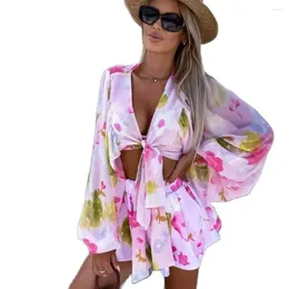 Work Dresses Sweet Girls Sell Internet Celebrity Long Sleeves Blouses With Shorts Two Pieces Suits Fashion Women's Holiday Clothes Set