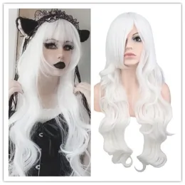 Wigs QQXCAIW Long Wavy Cosplay Wigs For Women Party Costume Black White Red Pink Blue Blonde Orange Synthetic Hair Wigs with Bangs